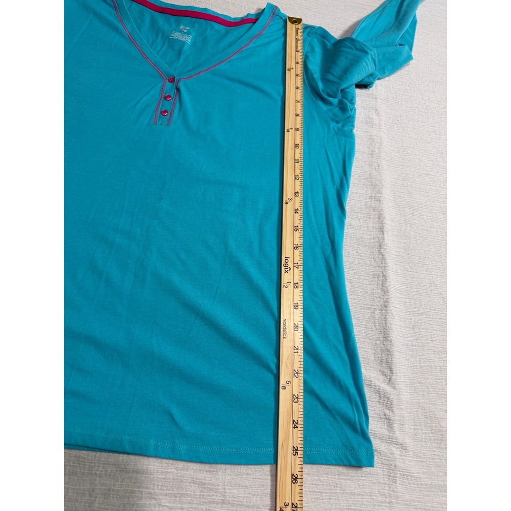 Sleep Chic Women's XL Turquoise Blue Pink Trim Henley Long Sleeve Pajama Top - Picture 6 of 8
